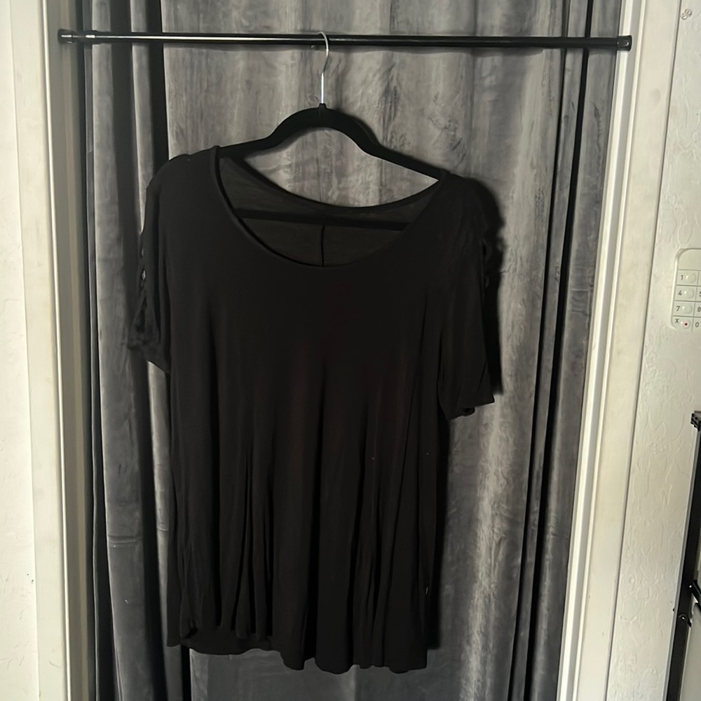 Womens black T-shirt with cute sleeve design